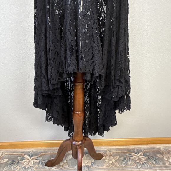 Biya Johnny Was Sheer Black Lace Hi Low Midi Maxi Flare Dress Size M Racerback - Picture 2 of 8